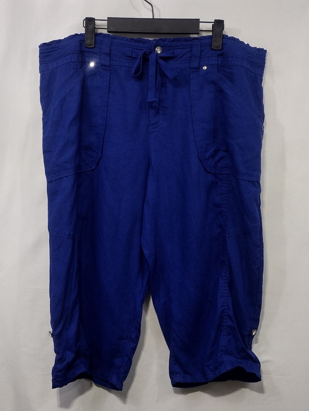 INC International Concepts Linen Cargo Capris with Drawstring Womens 16 Blue